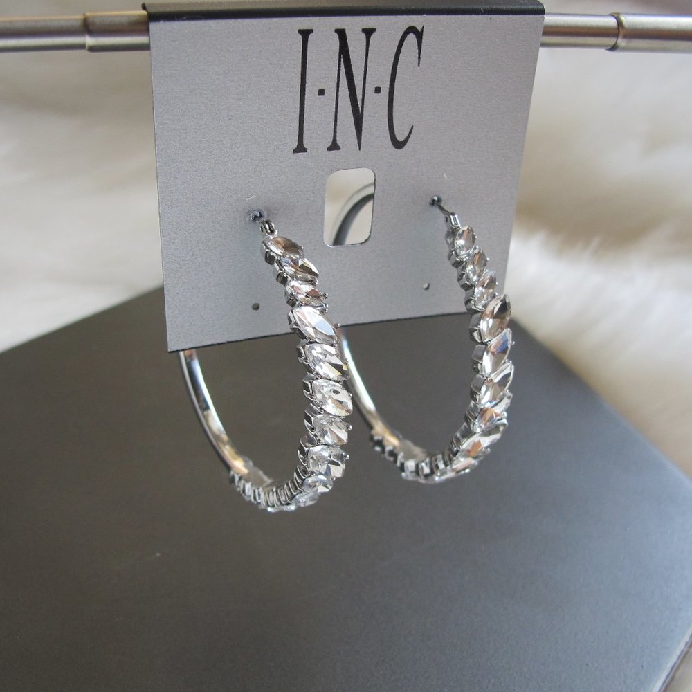 INC crystal marquise xl hoop party earring
